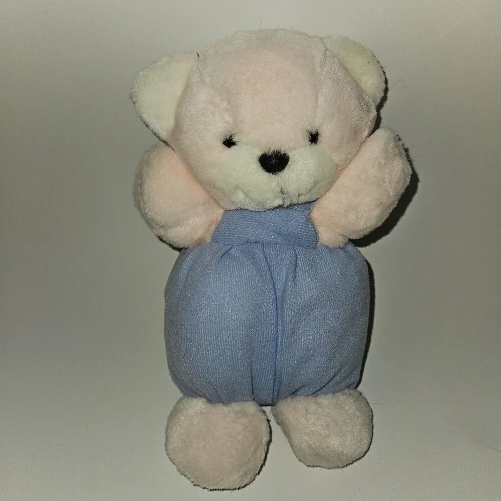 VTG America Wego Pink Teddy Bear Plush Blue Overalls 8